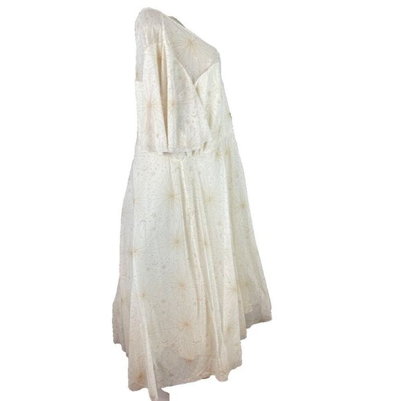 Torrid 30 Ivory Celestial Lined Mesh Tulle Keyhole Back Short Sleeve Midi Dress - Picture 5 of 6